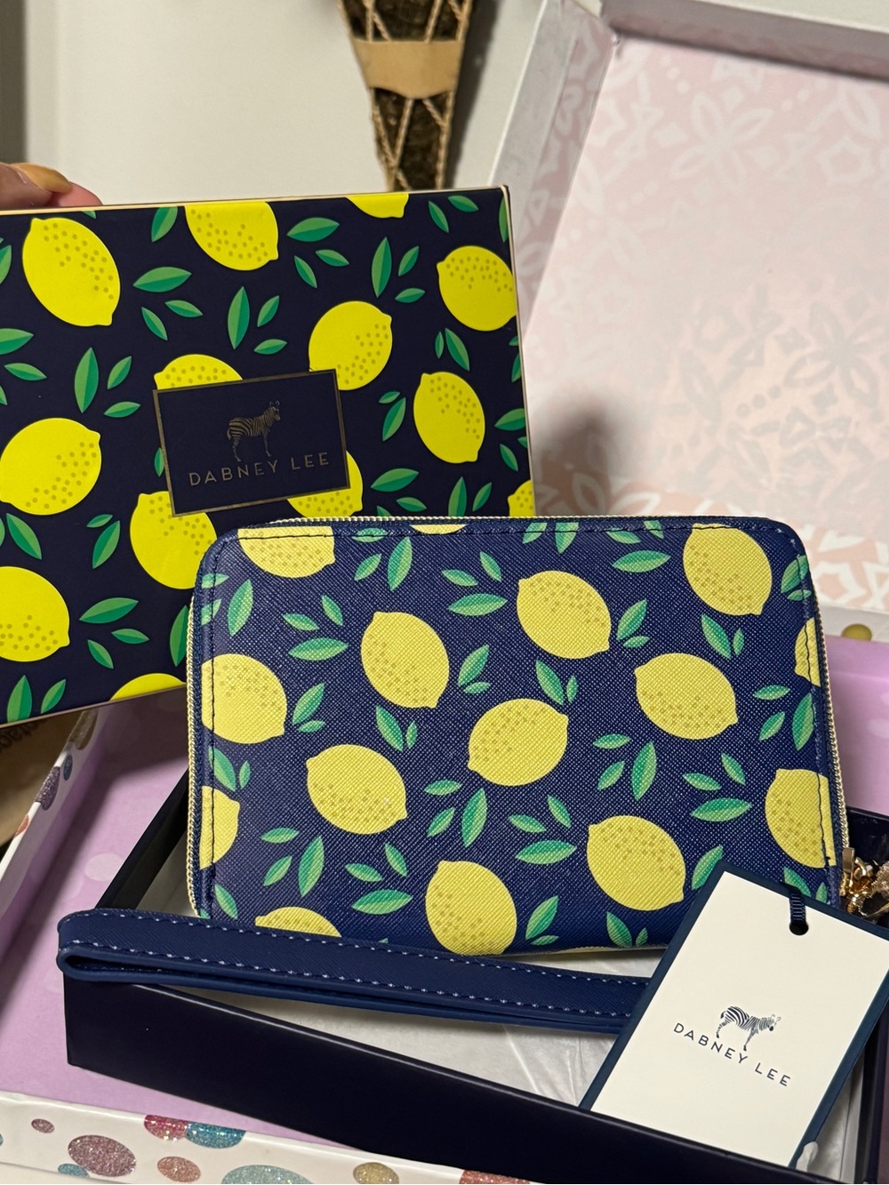 Dabney Lee New in Box Navy & Lemon Wristlet Wallet